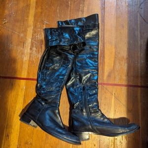 Italian black leather over the knee boots